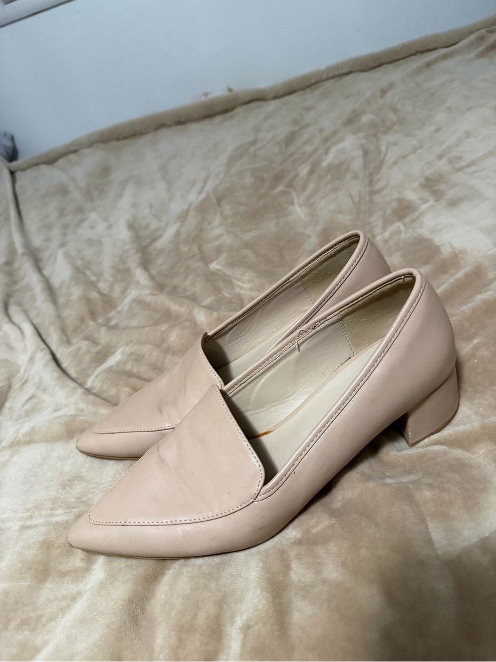 Chateau Classic Pointed Toe Block Heel Loafers - Nude 40/10